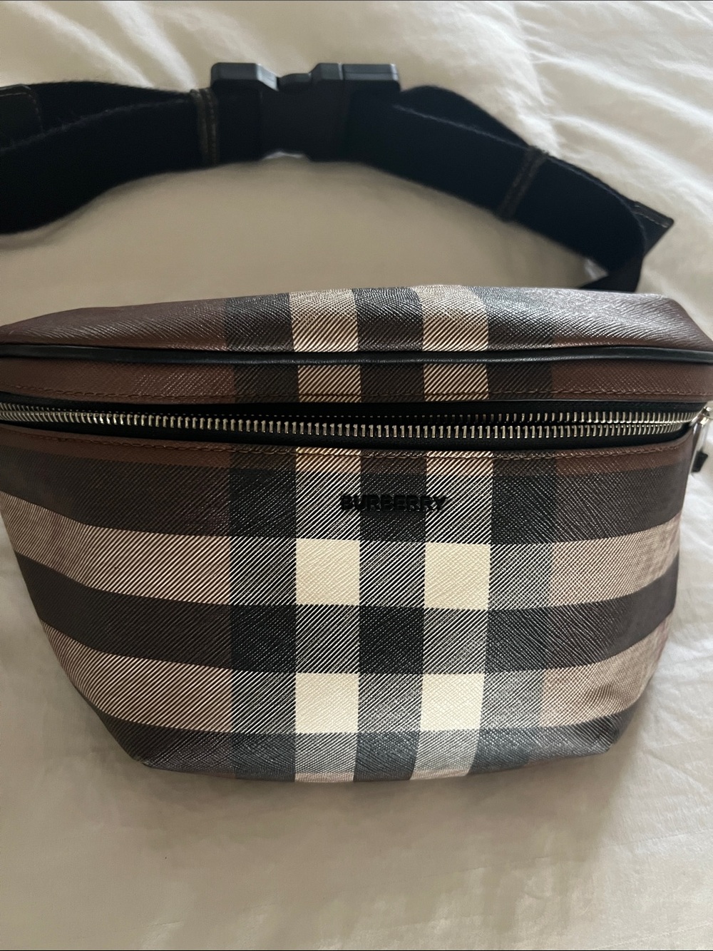 Authentic Burberry Black, Brown & Cream Check Belt Bag small  call out in 2nd pi